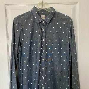 J. Crew Factory "The Perfect Shirt" Denim/Chambray Polkadot Button Up Top Size M